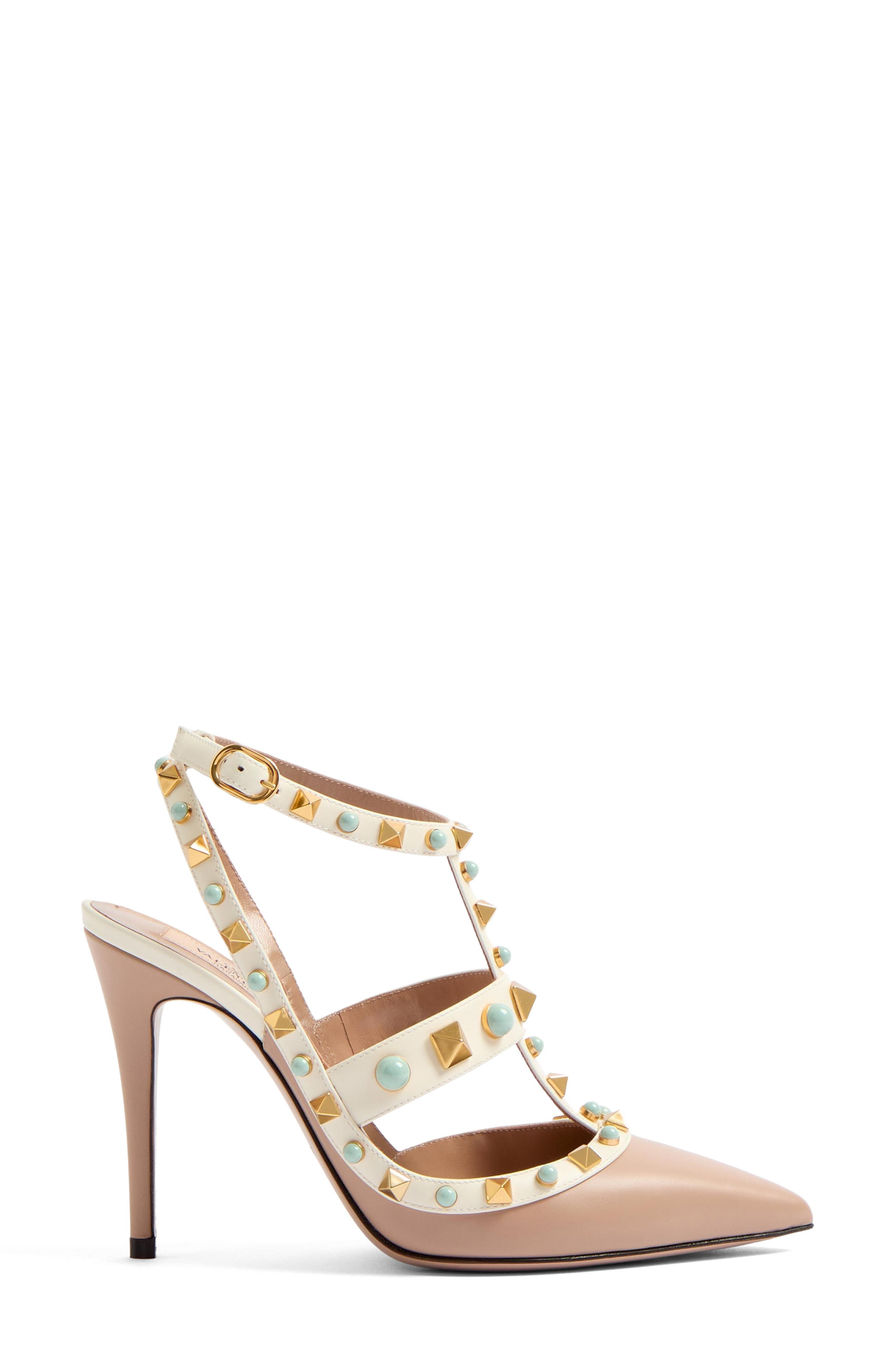 Valentino Garavani Rockstud Pointed Toe Caged Pump in Ivory/Beige Multi at Nordstrom - 4