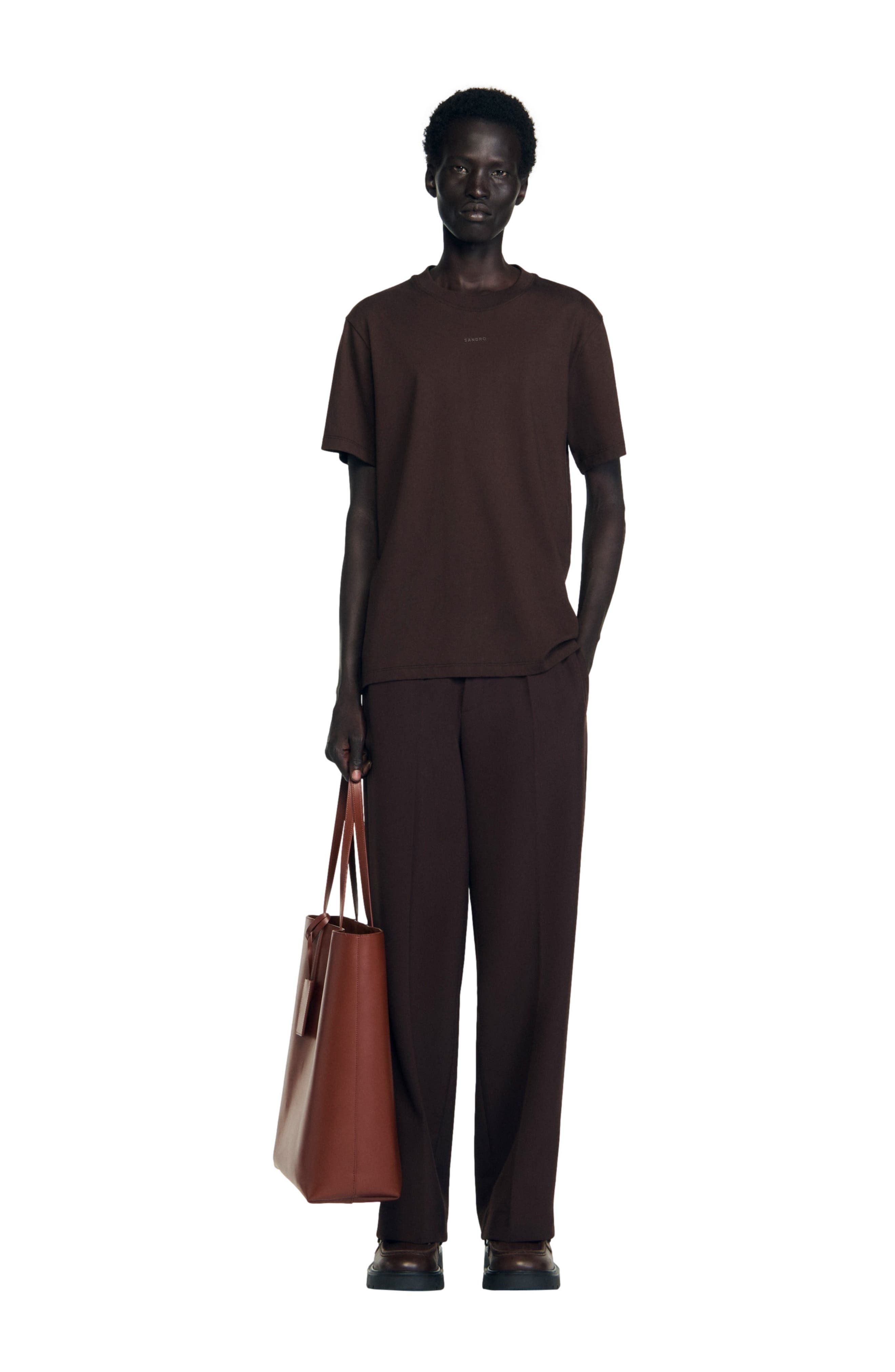 SANDRO Cotton T-shirt with logo in Chocolate at Nordstrom - 6