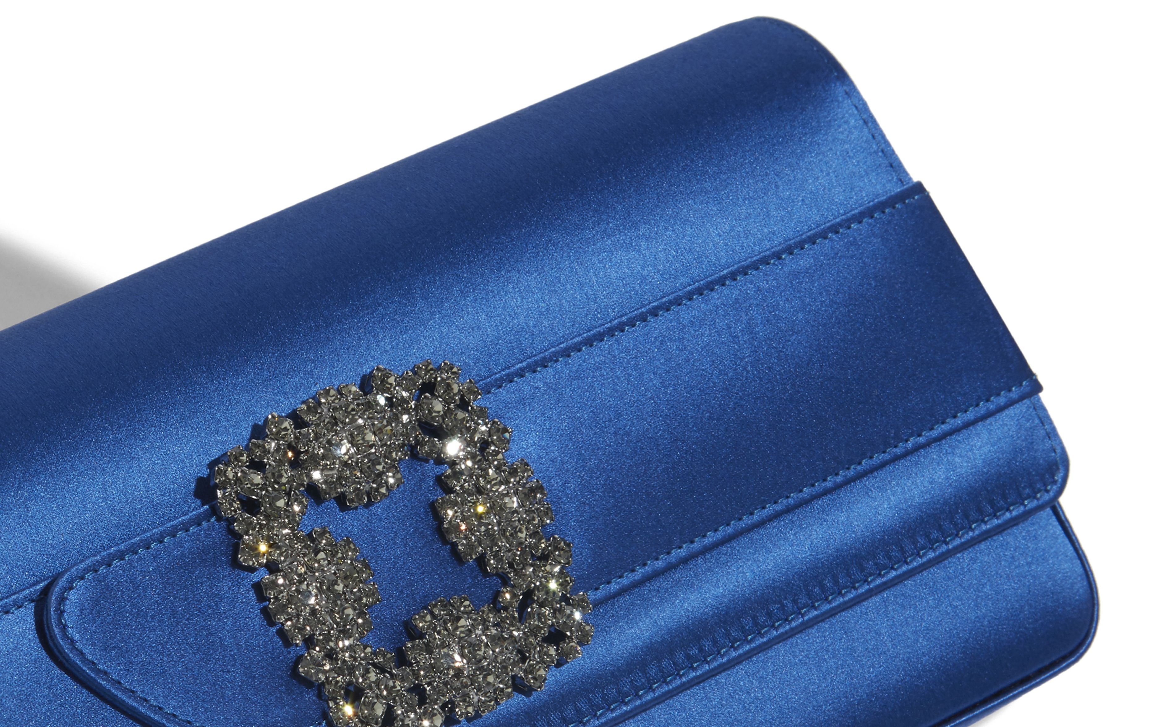 Blue Satin Jewel Buckle Clutch - 4