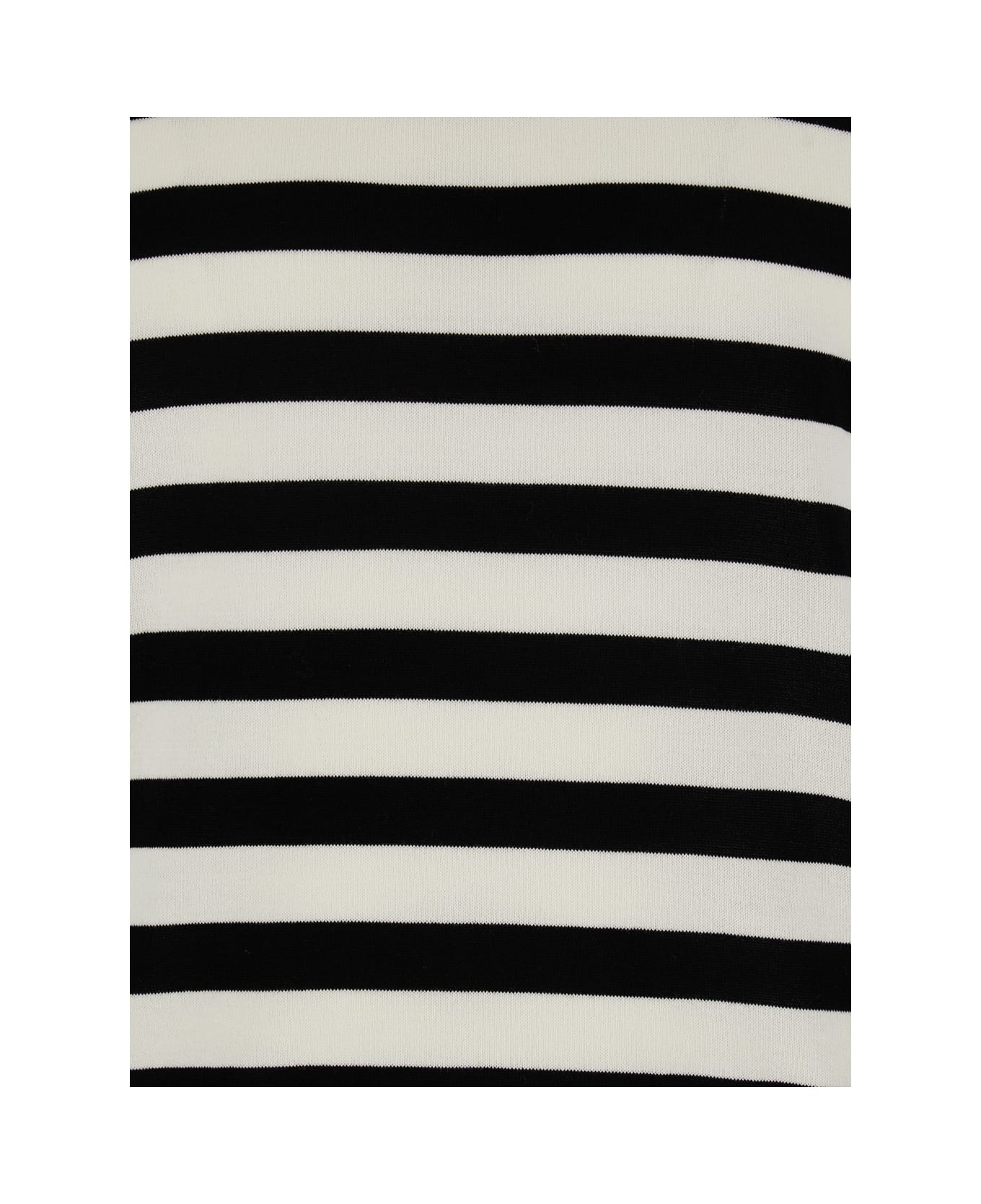 Black And White Sleeveless Top With Round Neck And All-over Strpied Motif In Cotton Woman - 3