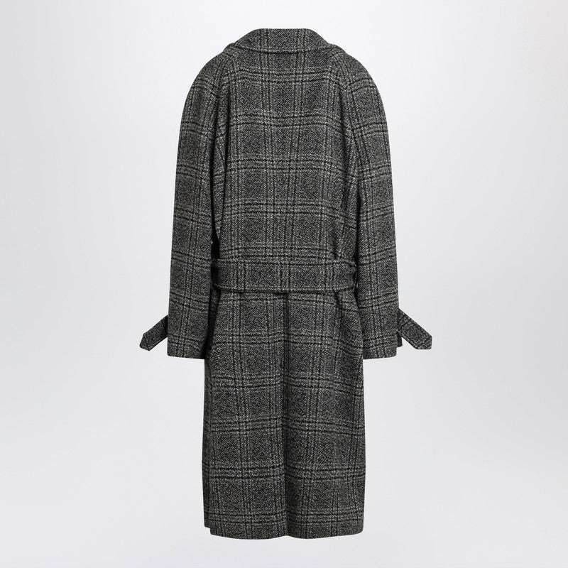 Balenciaga Raglan One Layer Coat In Black/Grey Check Women - 2