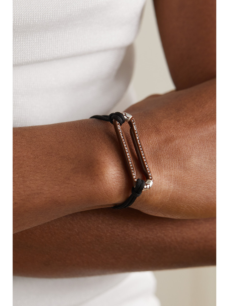 LAUREN RUBINSKI Sterling Silver, Cord, Enamel And Diamond Bracelet outlook