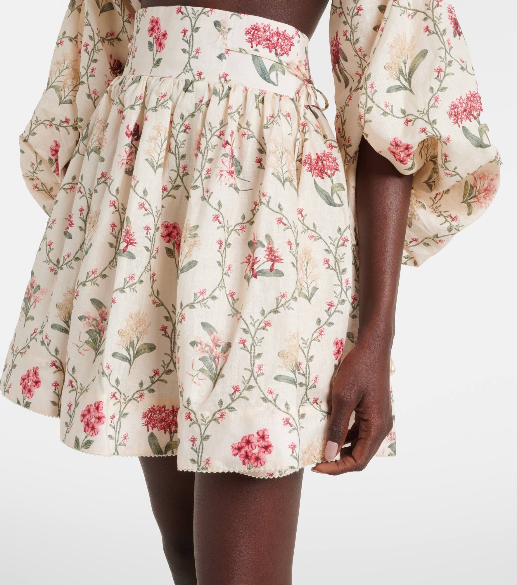 Floral linen miniskirt - 4