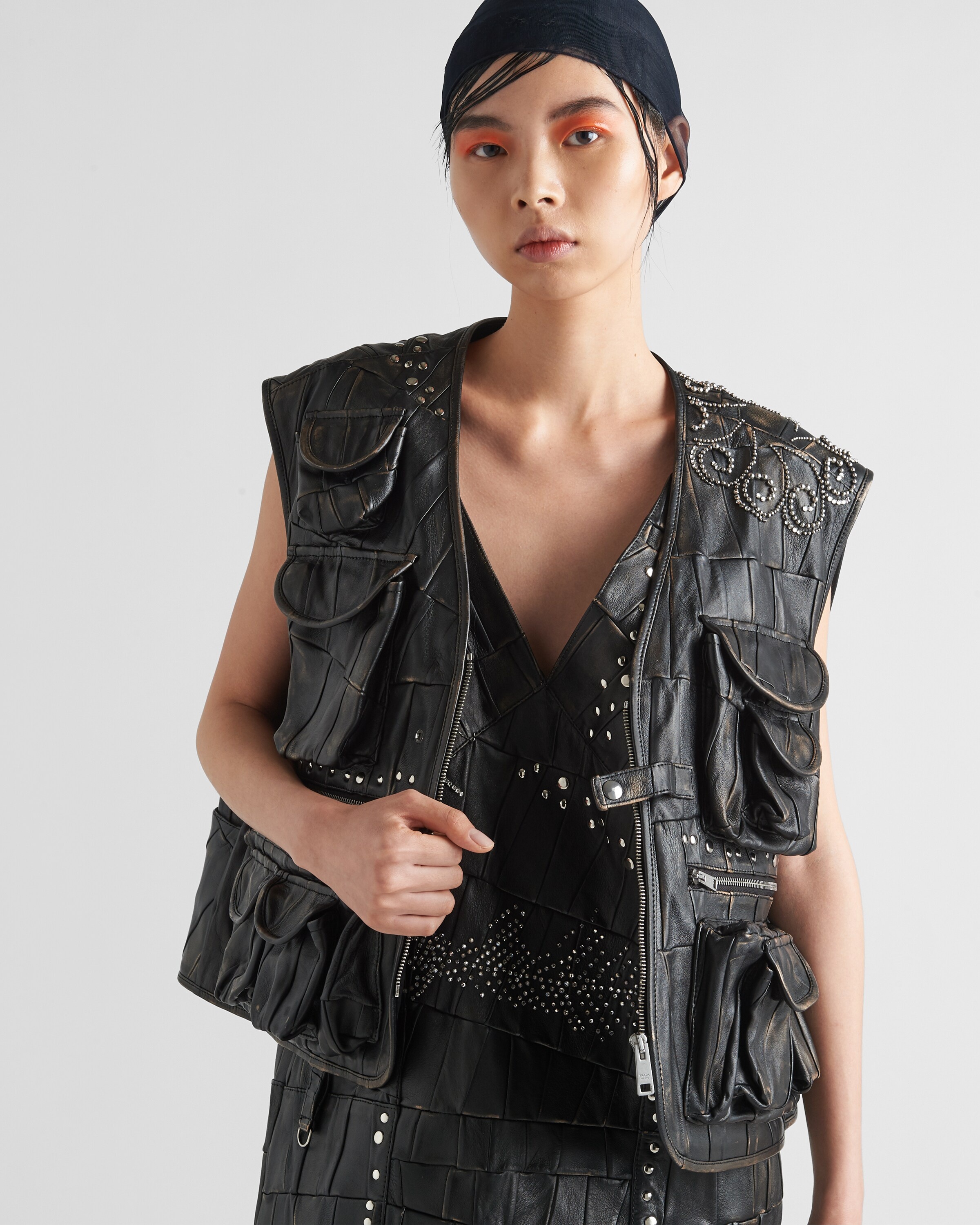 Nappa leather patchwork vest - 4