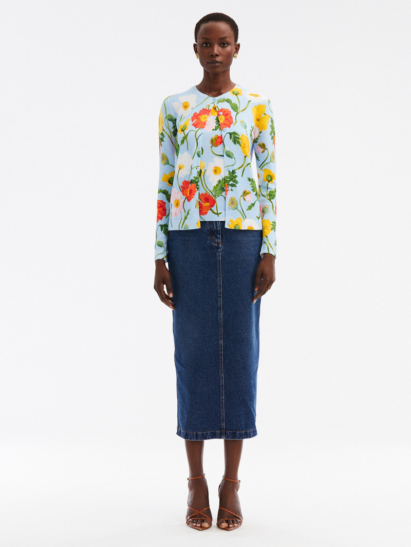Oscar de la Renta PAINTED POPPIES PRINTED CARDIGAN outlook