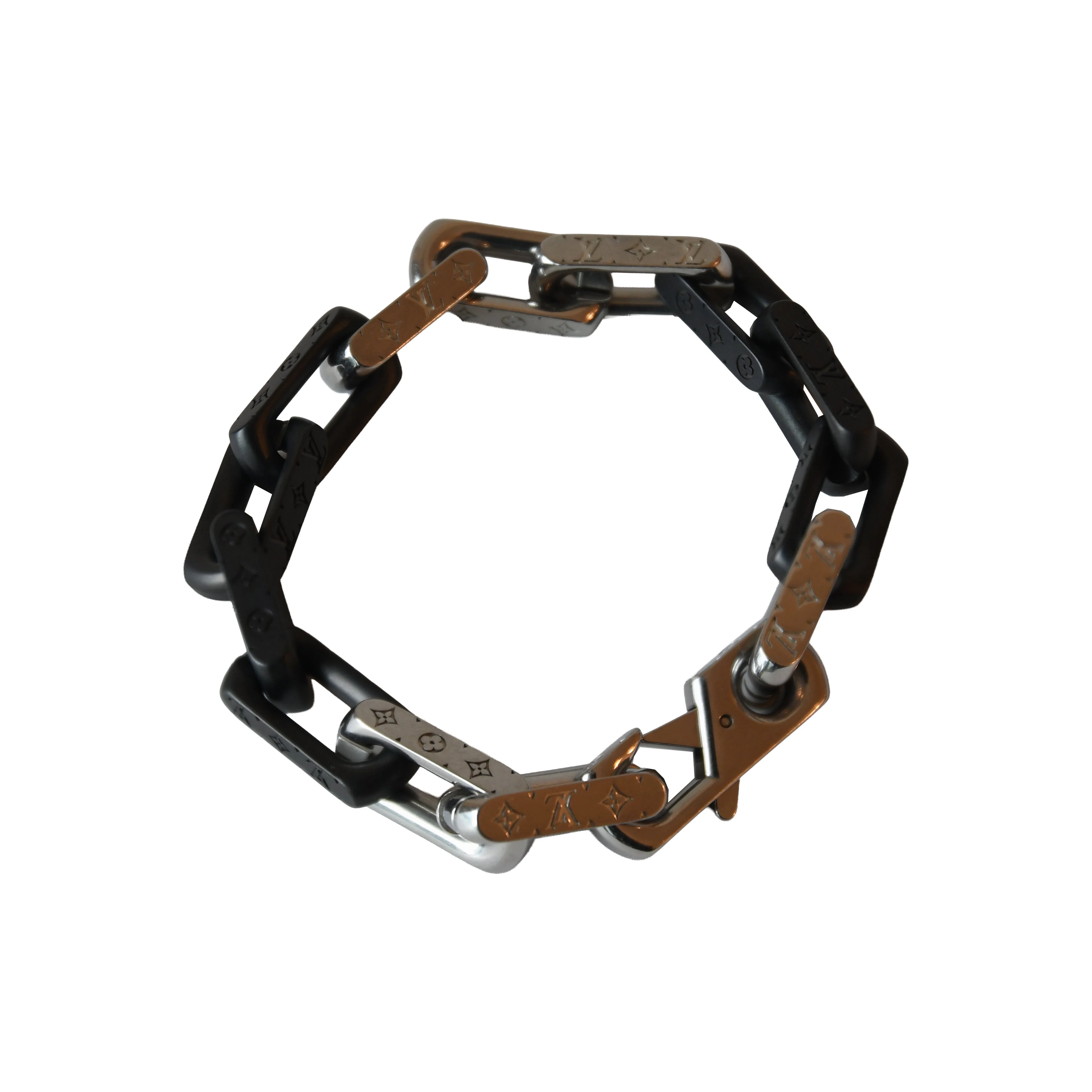 Louis Vuitton Stainless Steel Monogram Chain Bracelets Black White - 1