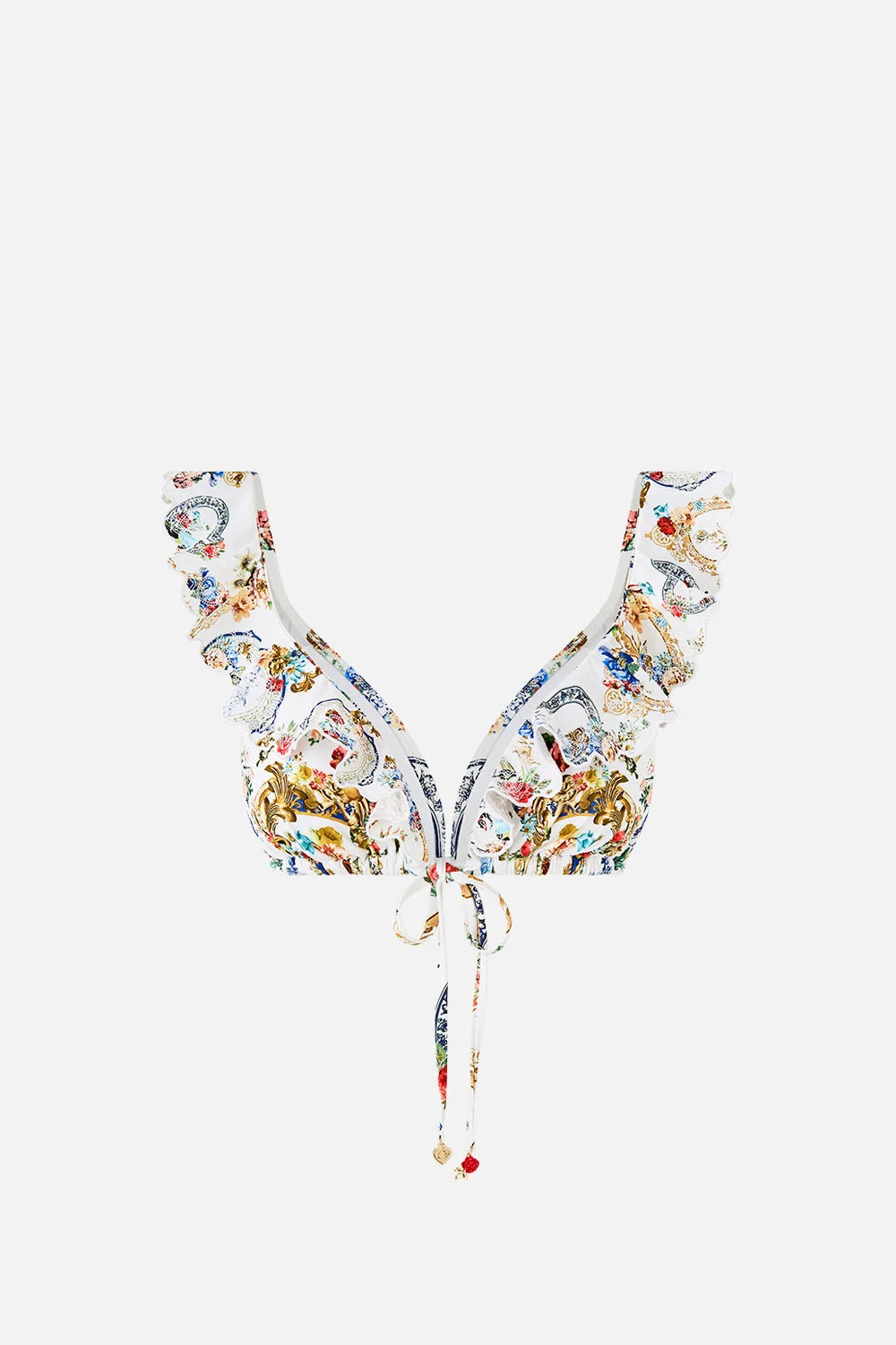 TIE FRONT TRI BIKINI TOP WITH FRILL NECK - 1