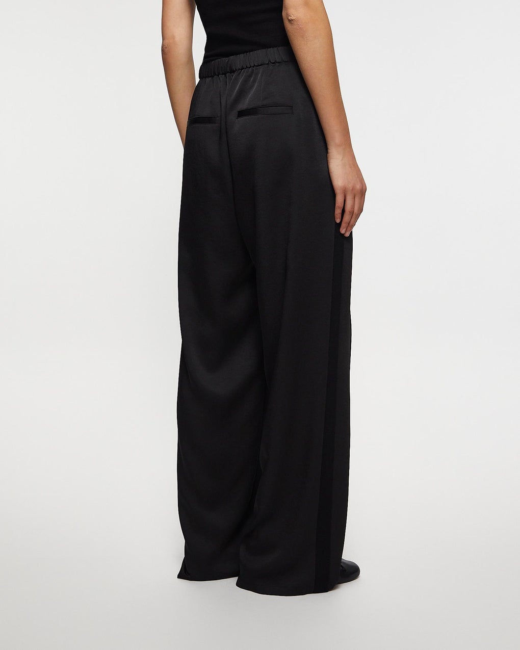 Trousers Mid Rise Side-Strap Crepe Black - 4