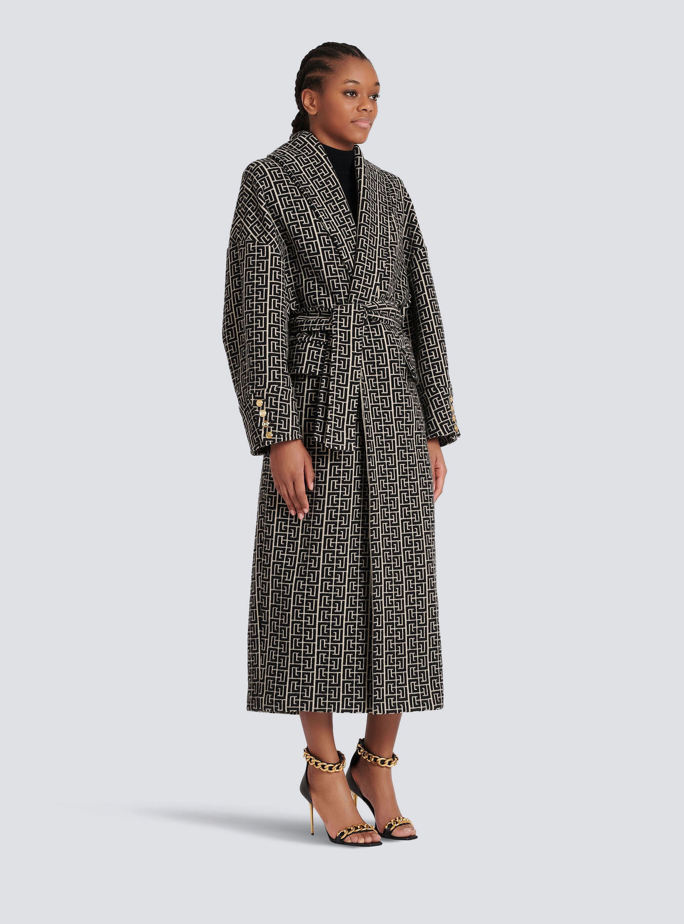 Balmain print monogram wool coat - 5