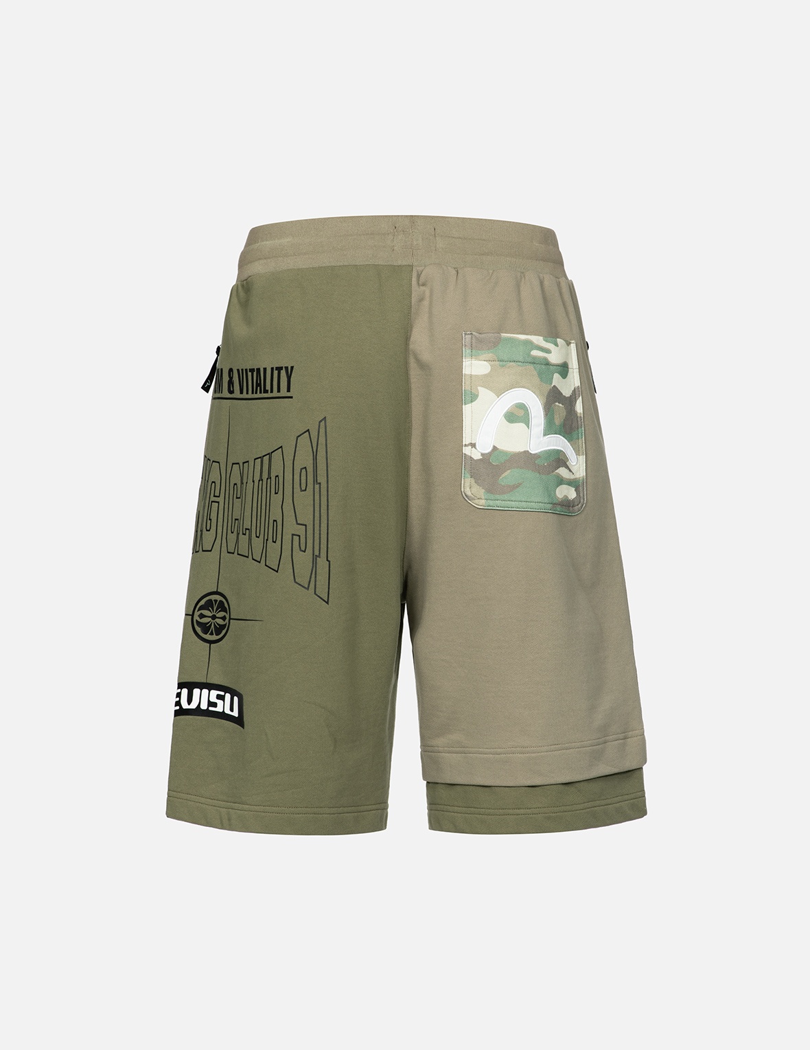 LOGO PRINT AND SEAGULL EMBROIDERY PATCHWORK SWEAT SHORTS - 2