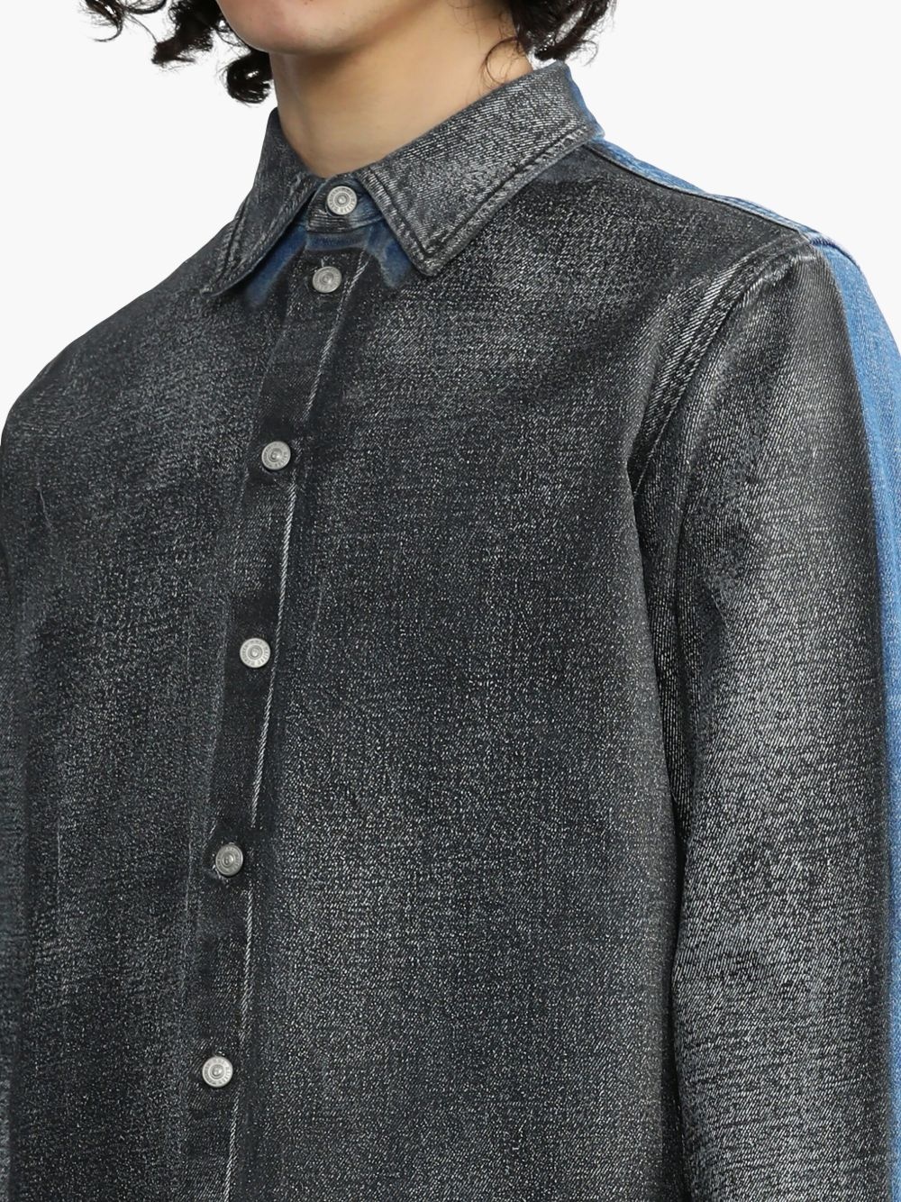 distressed panelled denim shirt - 6