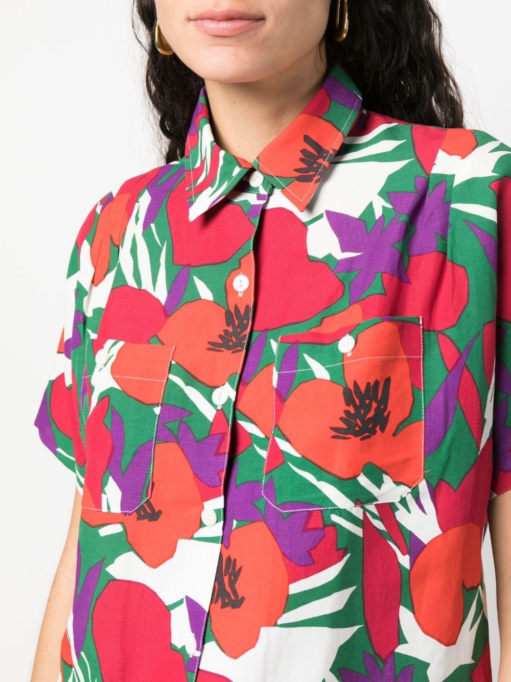 floral-print short-sleeved shirt - 5
