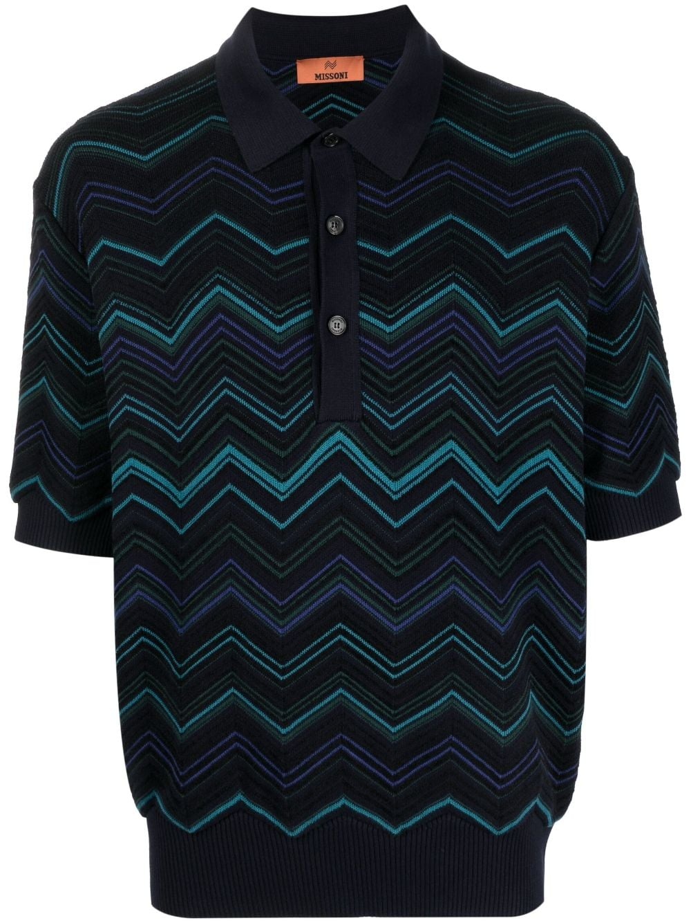zigzag-pattern ribbed polo shirt - 1