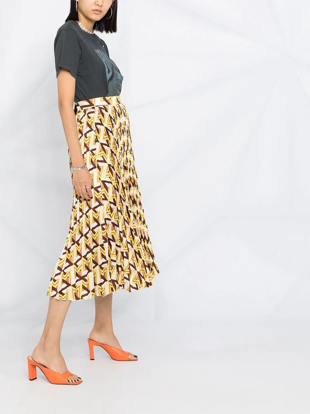 geometric pattern pleated midi skirt - 6