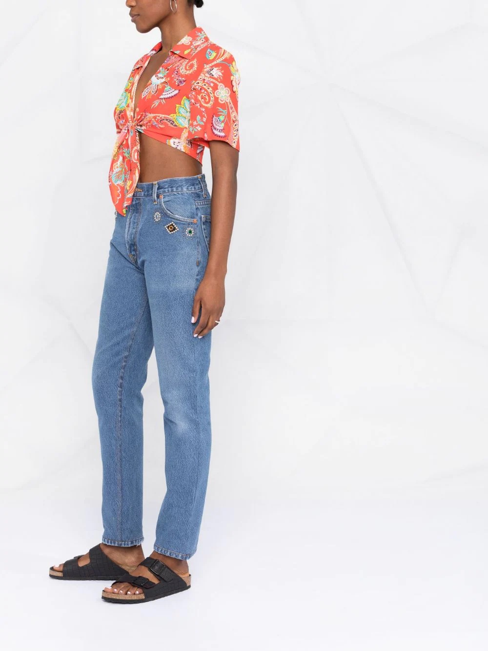 crystal-embellished straight-leg jeans - 4