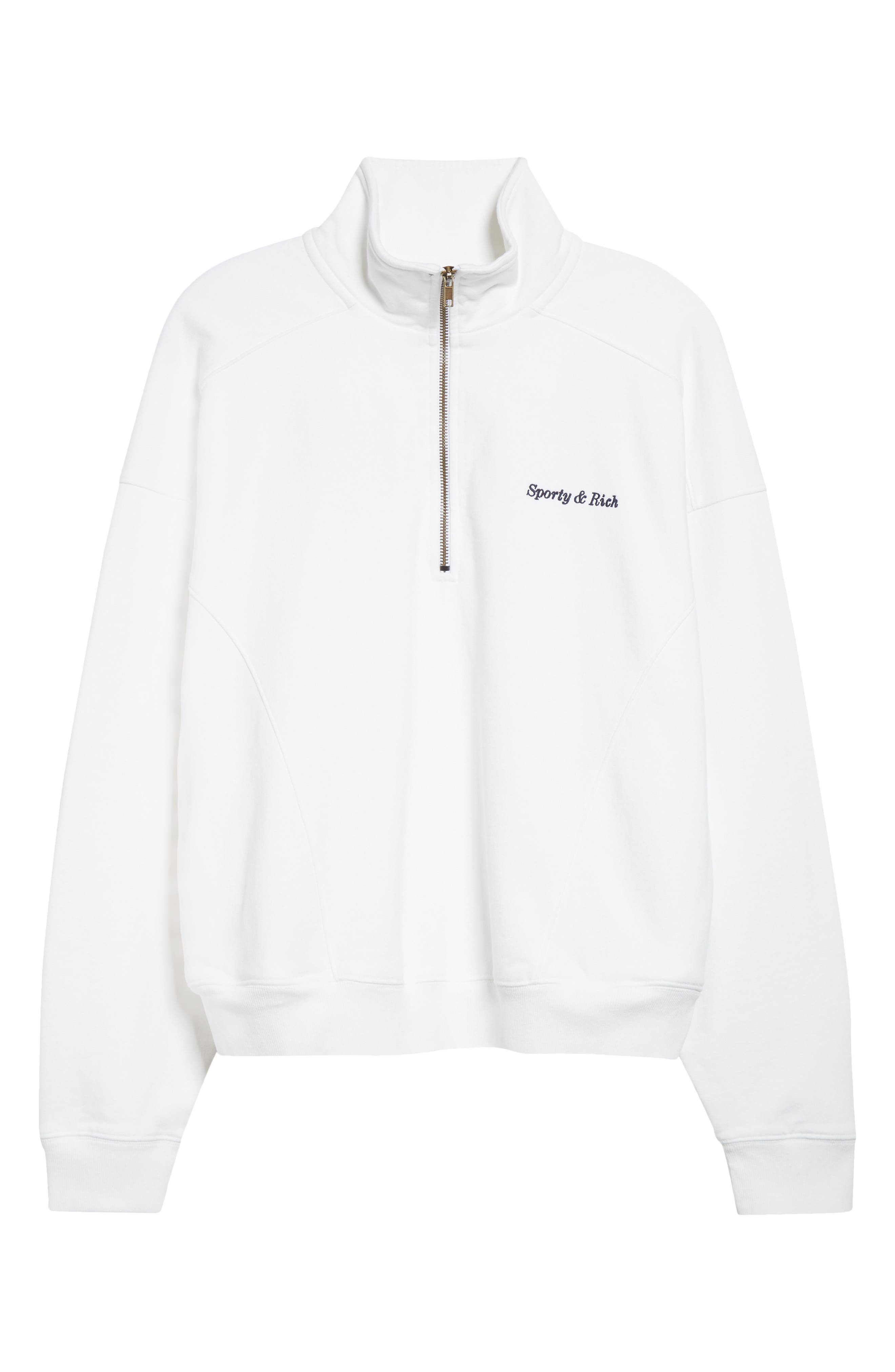Sporty & Rich Eden Crest Quarter-Zip Cotton Fleece Sweatshirt in White at Nordstrom - 5