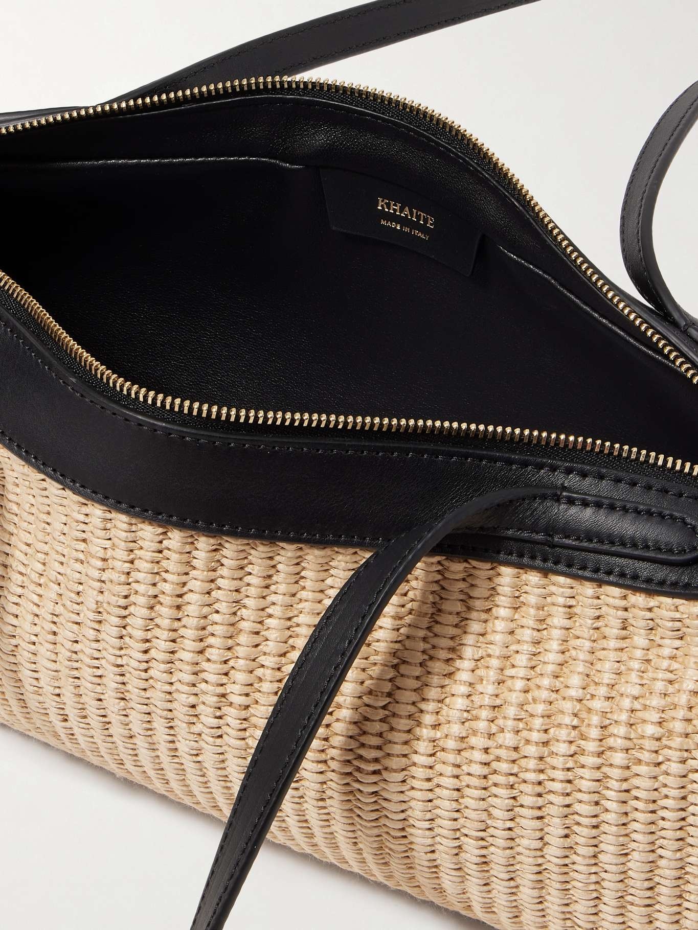 Simona leather-trimmed raffia shoulder bag Neutral - 5