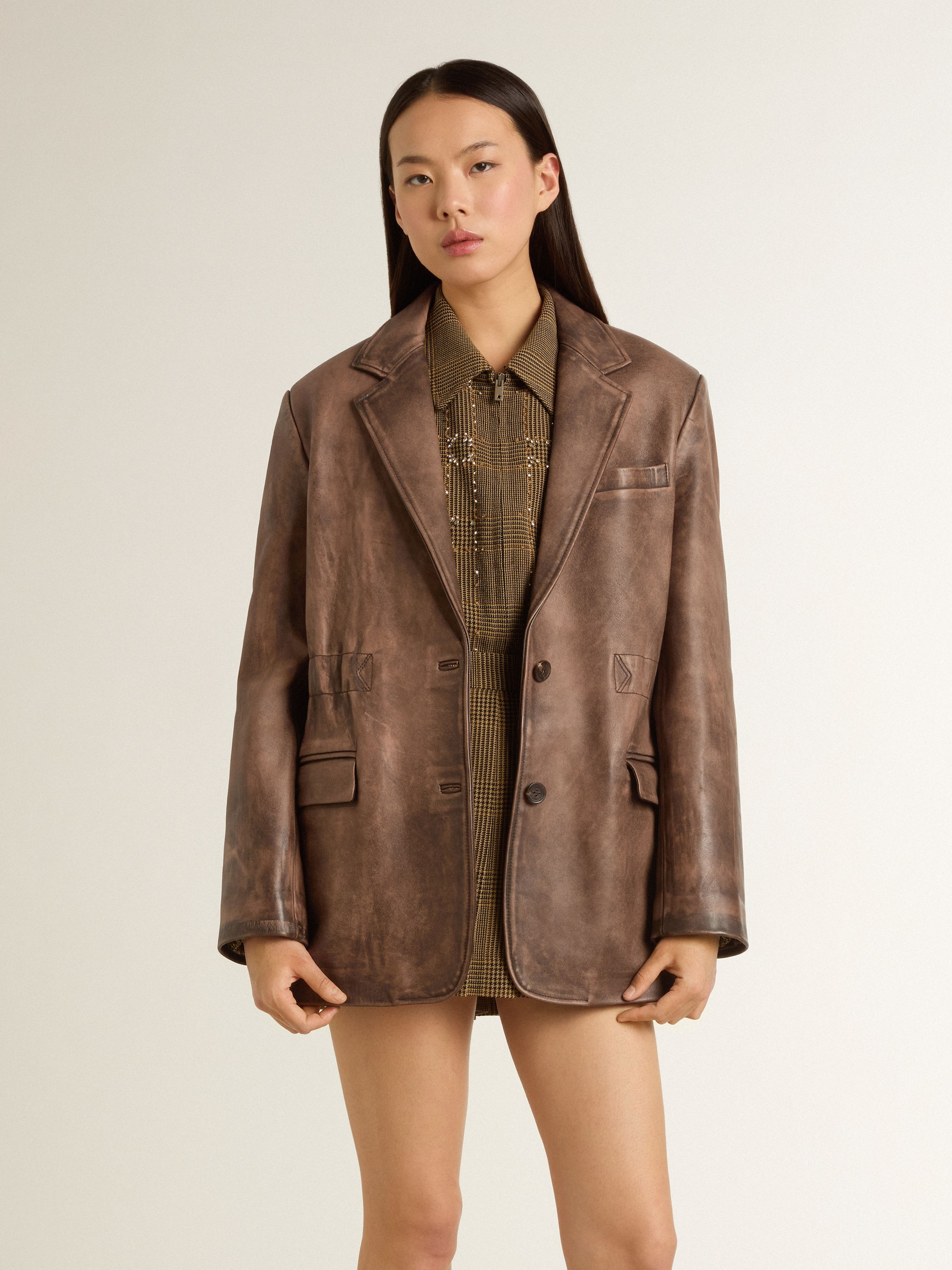 Women's brown leather jacket - 3