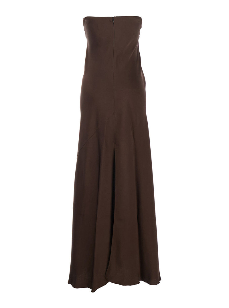 forte_forte Long Sleeveless Dress with Off Shoulder and Zip Closure at the Back in Viscose Blend Brown Women Ace outlook