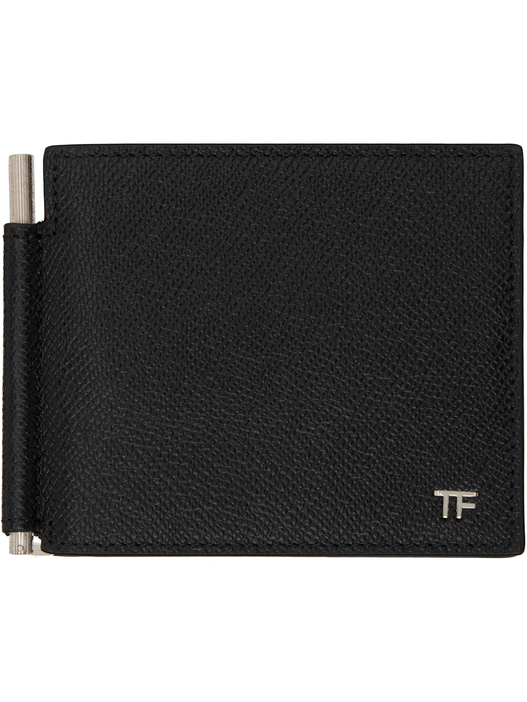 Black Small Grain Leather Money Clip Wallet - 1