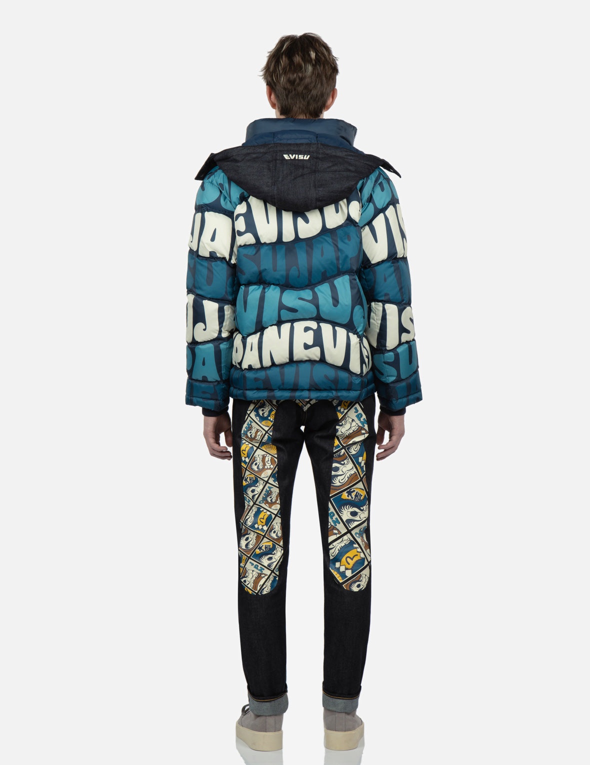 Allover Wavy Text Print Down Jacket - 6