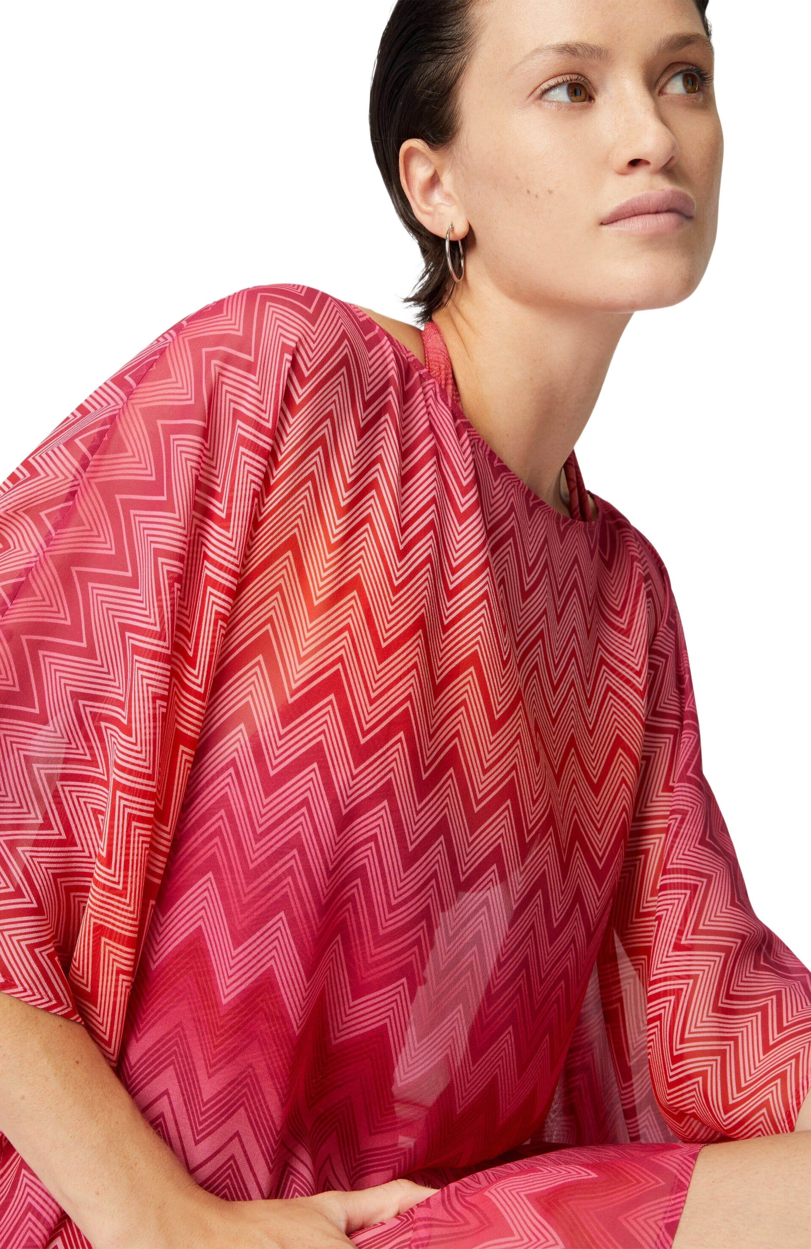 Missoni Short Printed Silk Kaftan With Wide Sleeves in Red at Nordstrom - 4