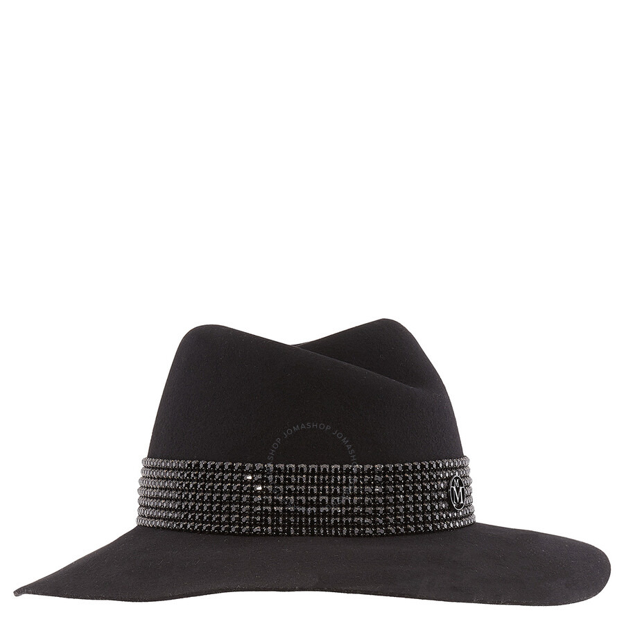 Maison Michel Ladies Black Virginie Studded Strass Fedora Hat - 1