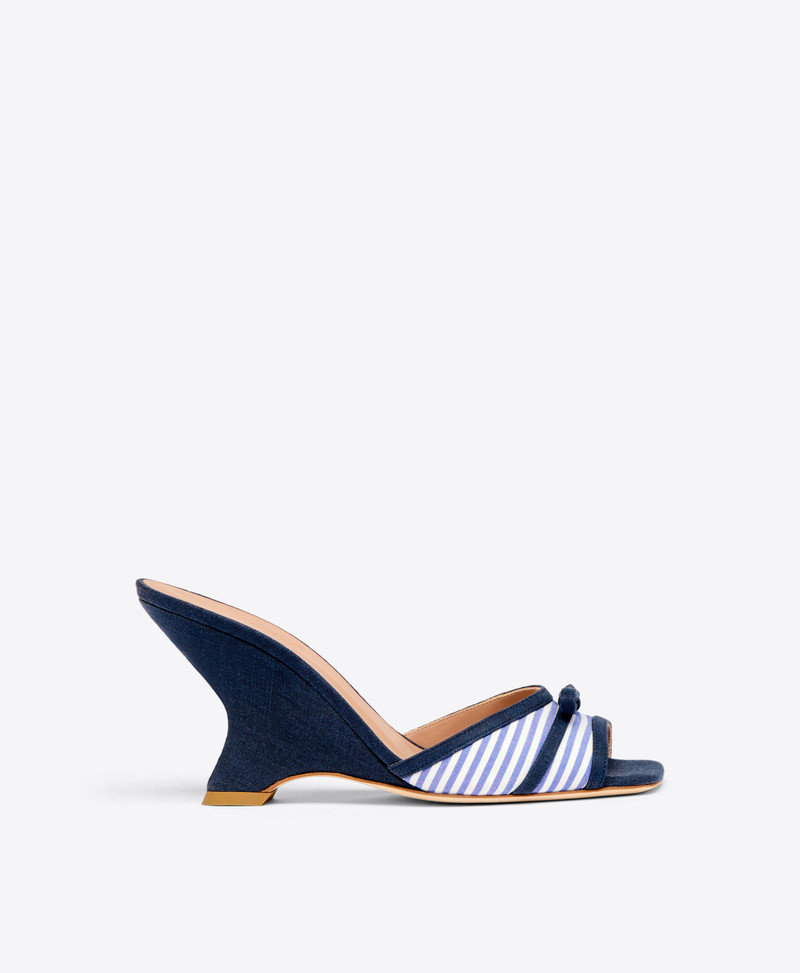 Isla 85 Navy Striped Cotton Wedge Sandals 1