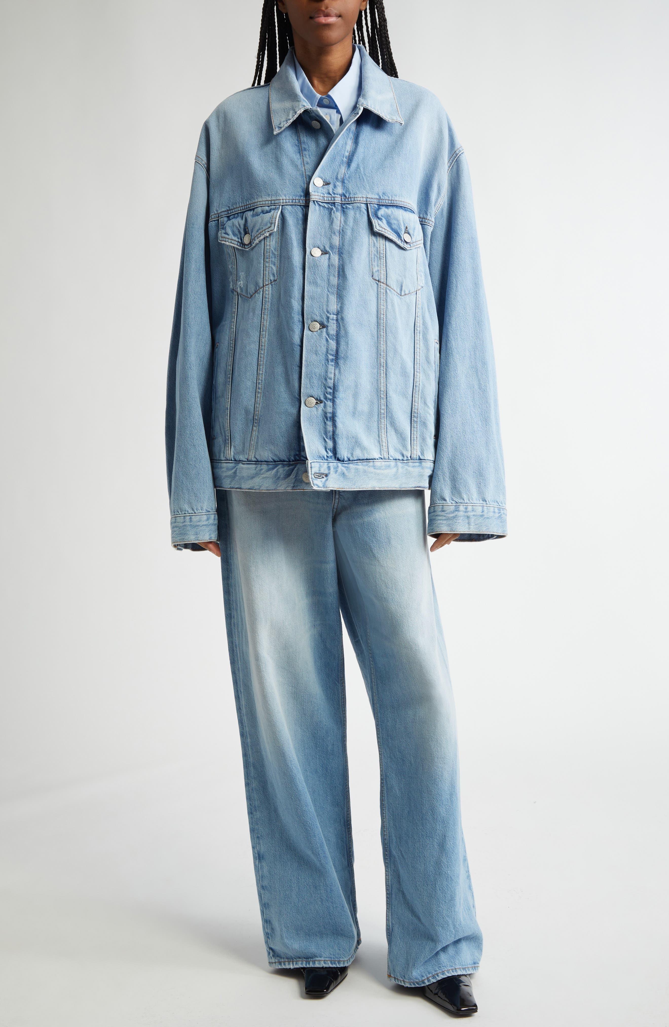Acne Studios Satai Crop Cotton Voile Button-Up Shirt in Baby Blue Djy at Nordstrom - 2