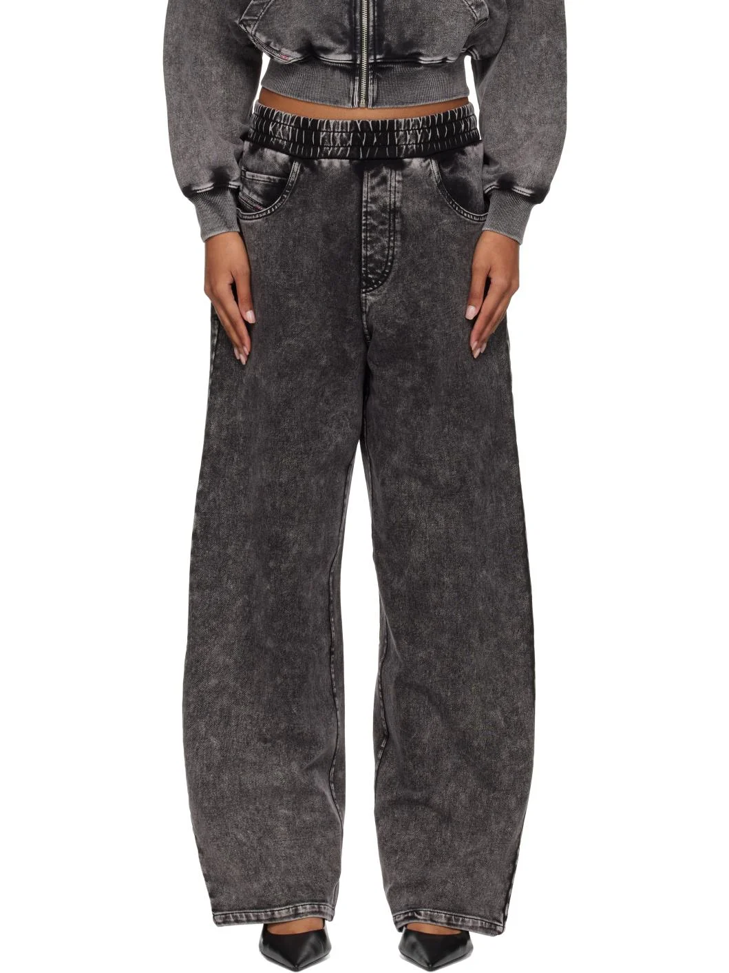 Gray Denim Effect Sweatpants - 1