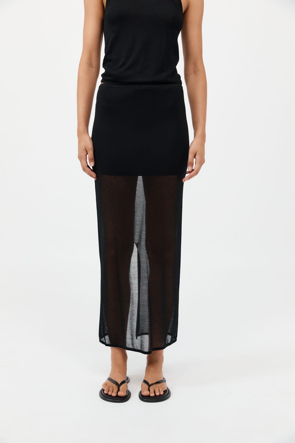 Sheer Column Skirt - Black - 4