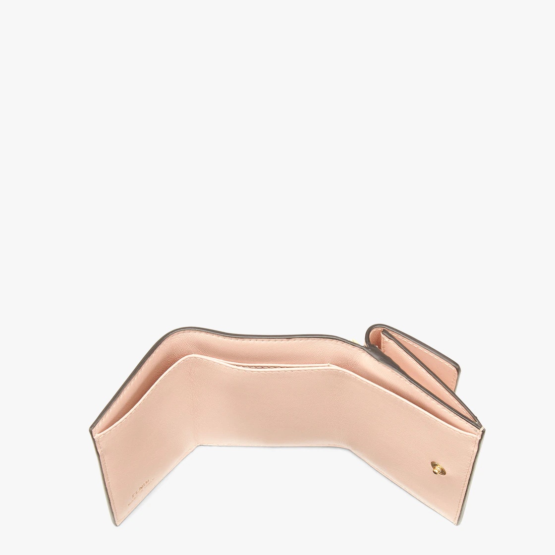 Compact-design tri-fold Fendi Roma wallet with metal chain. Interior features ten card slots, two fl - 4