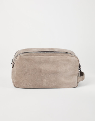 Brunello Cucinelli Suede beauty case with double zipper outlook