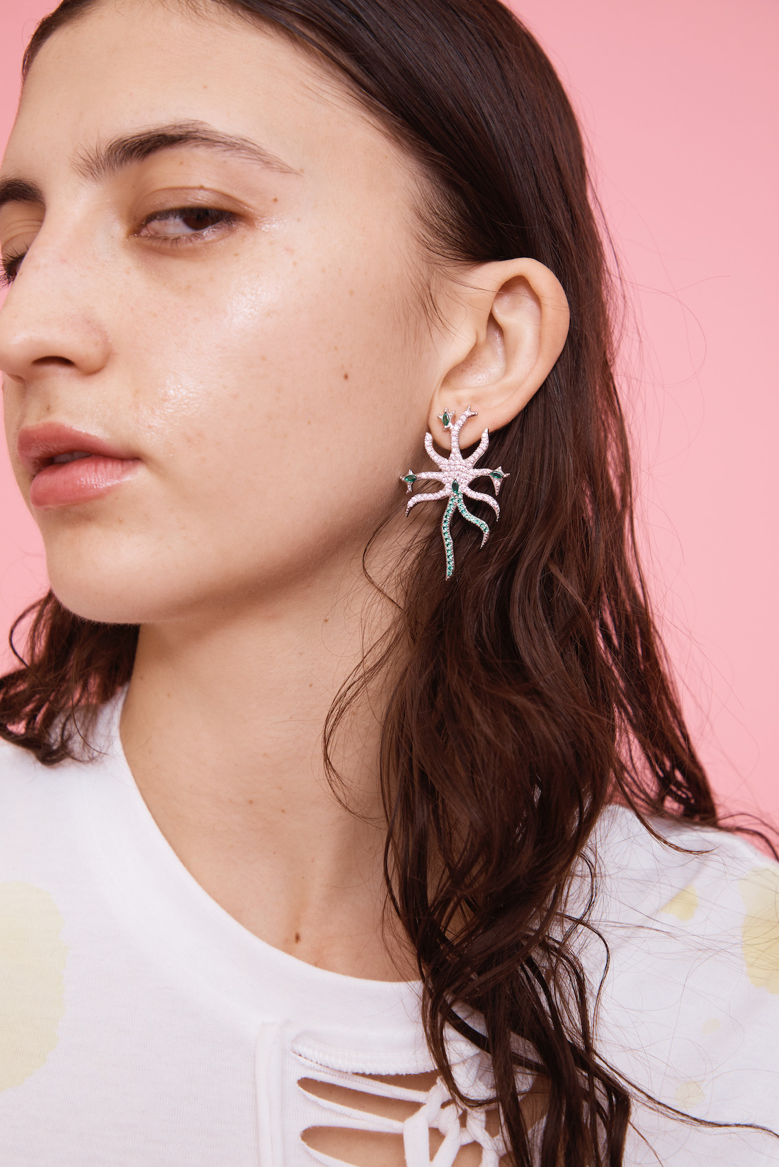 SOFT PINK EMERALD ETOILE EARRINGS - 2