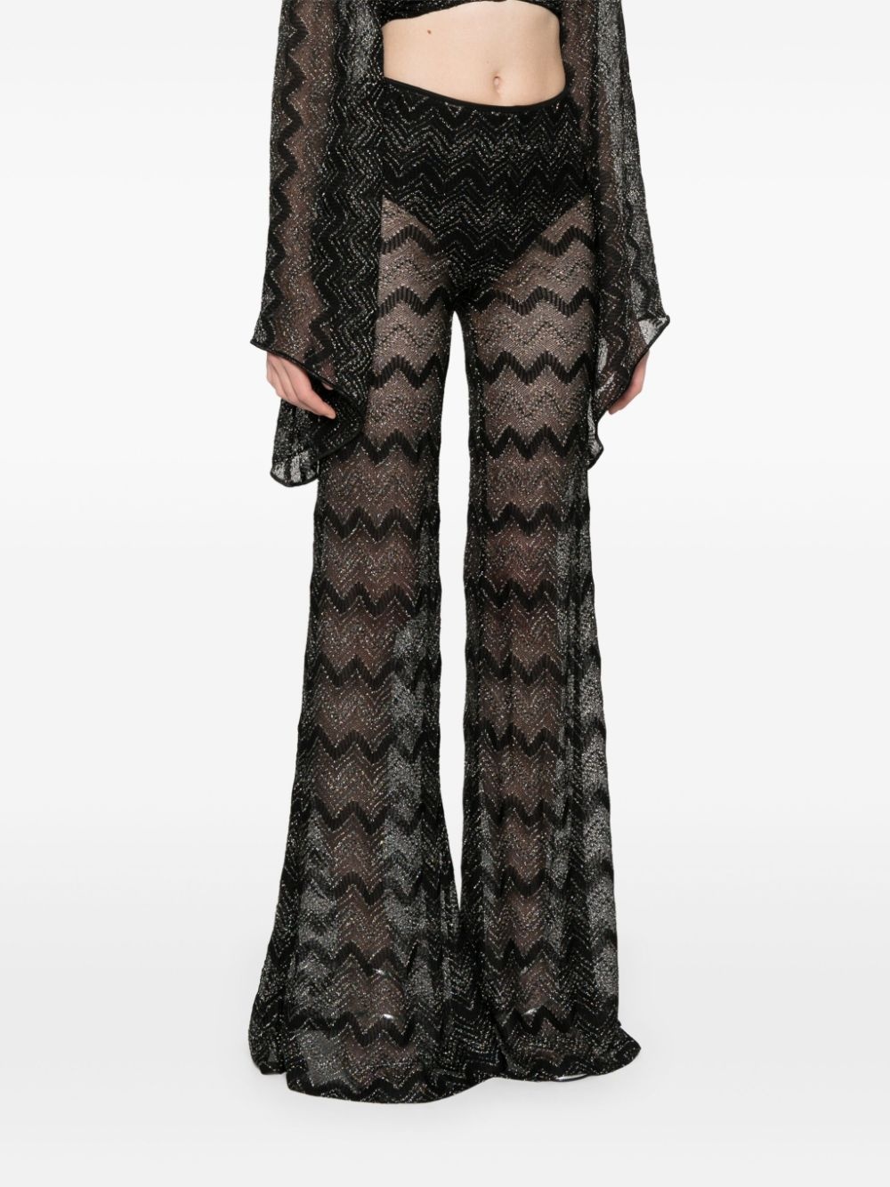 crochet-knit flared trousers - 3