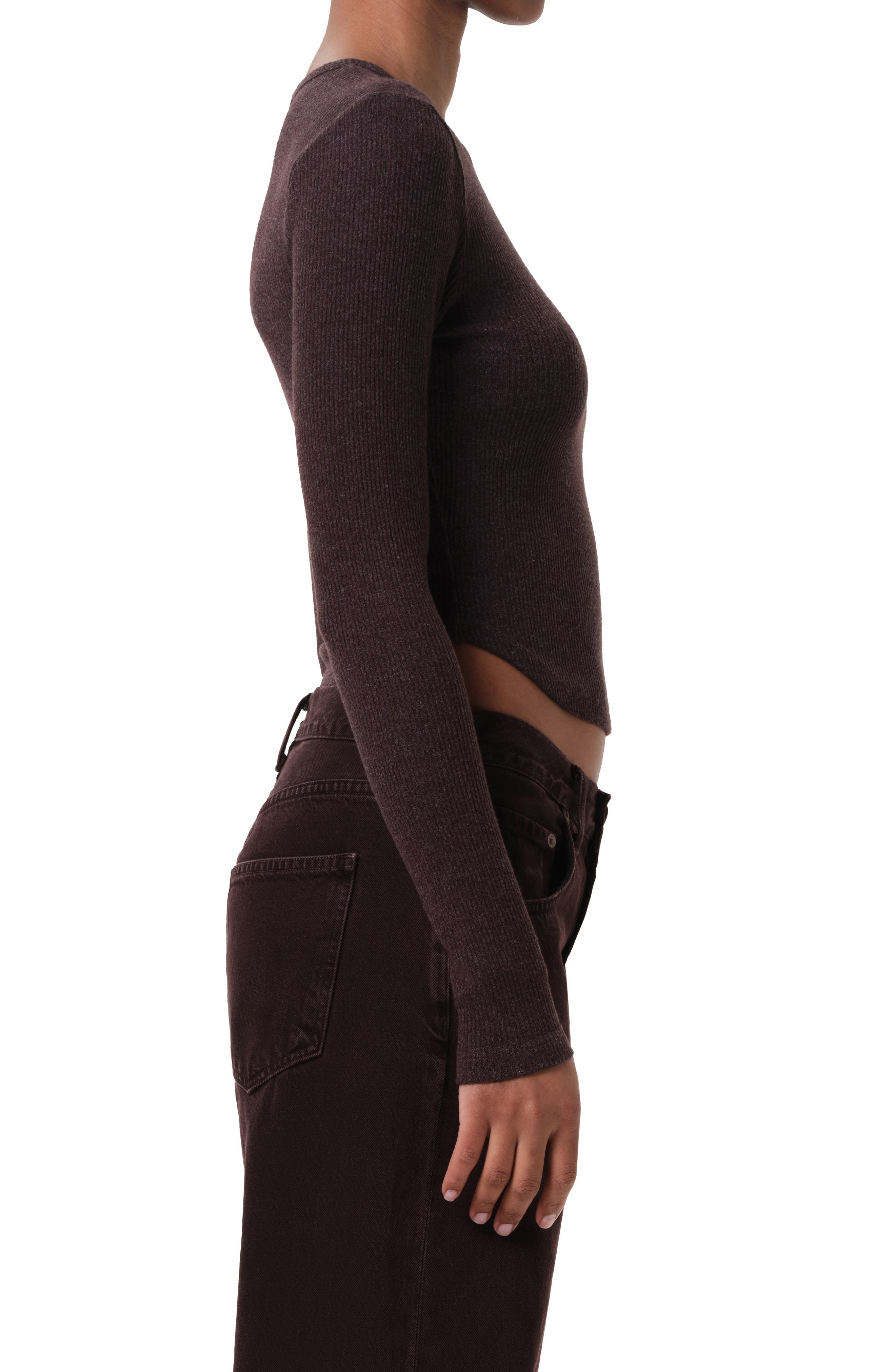 AGOLDE Neema Ribbed Long Sleeve T-Shirt in Root Dark Burgandy at Nordstrom - 3