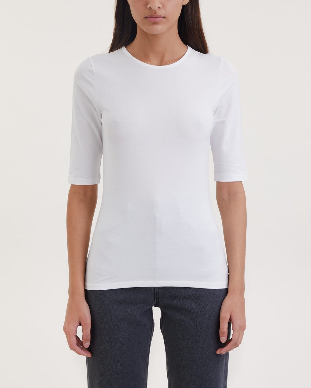 T-Shirt Cotton Stretch Elbow Sleeve White - 3