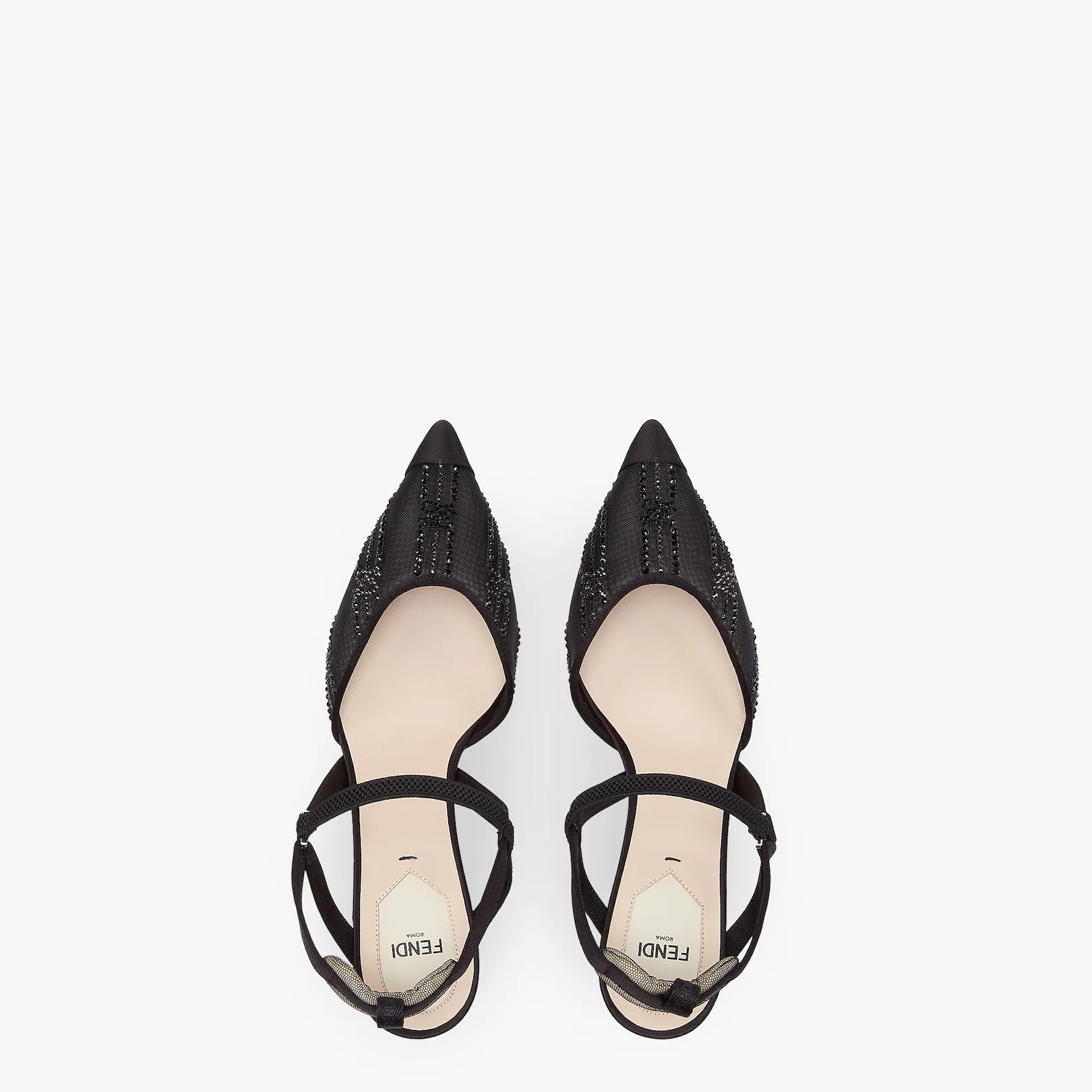 Medium heel slingbacks in black mesh with rhinestone embroidery - 4