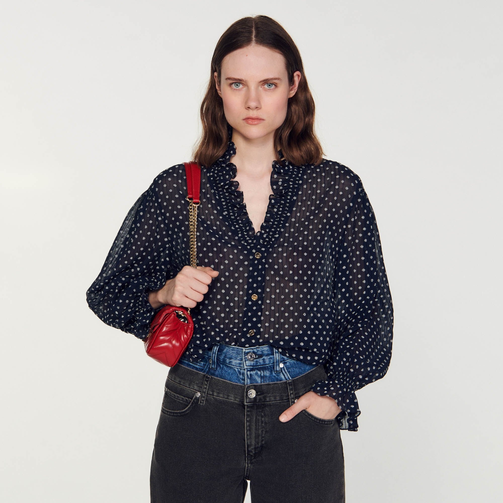 PATTERNED POLKA DOT BLOUSE - 5
