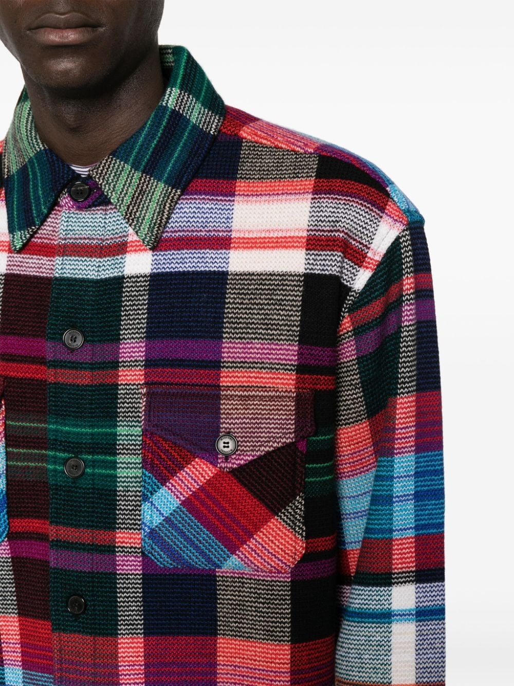 check-print wool-blend shirt - 5