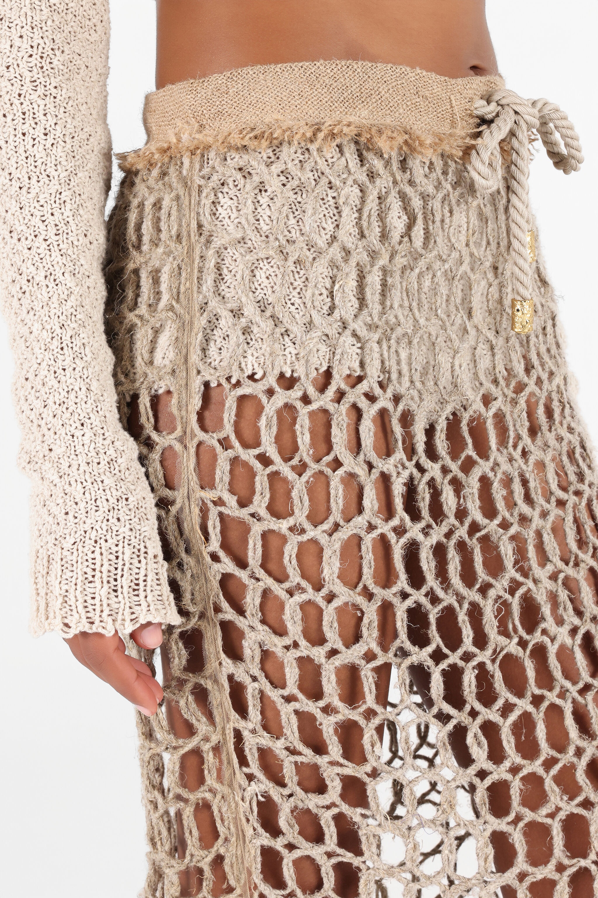 Long Mesh Skirt with Fringes - 7