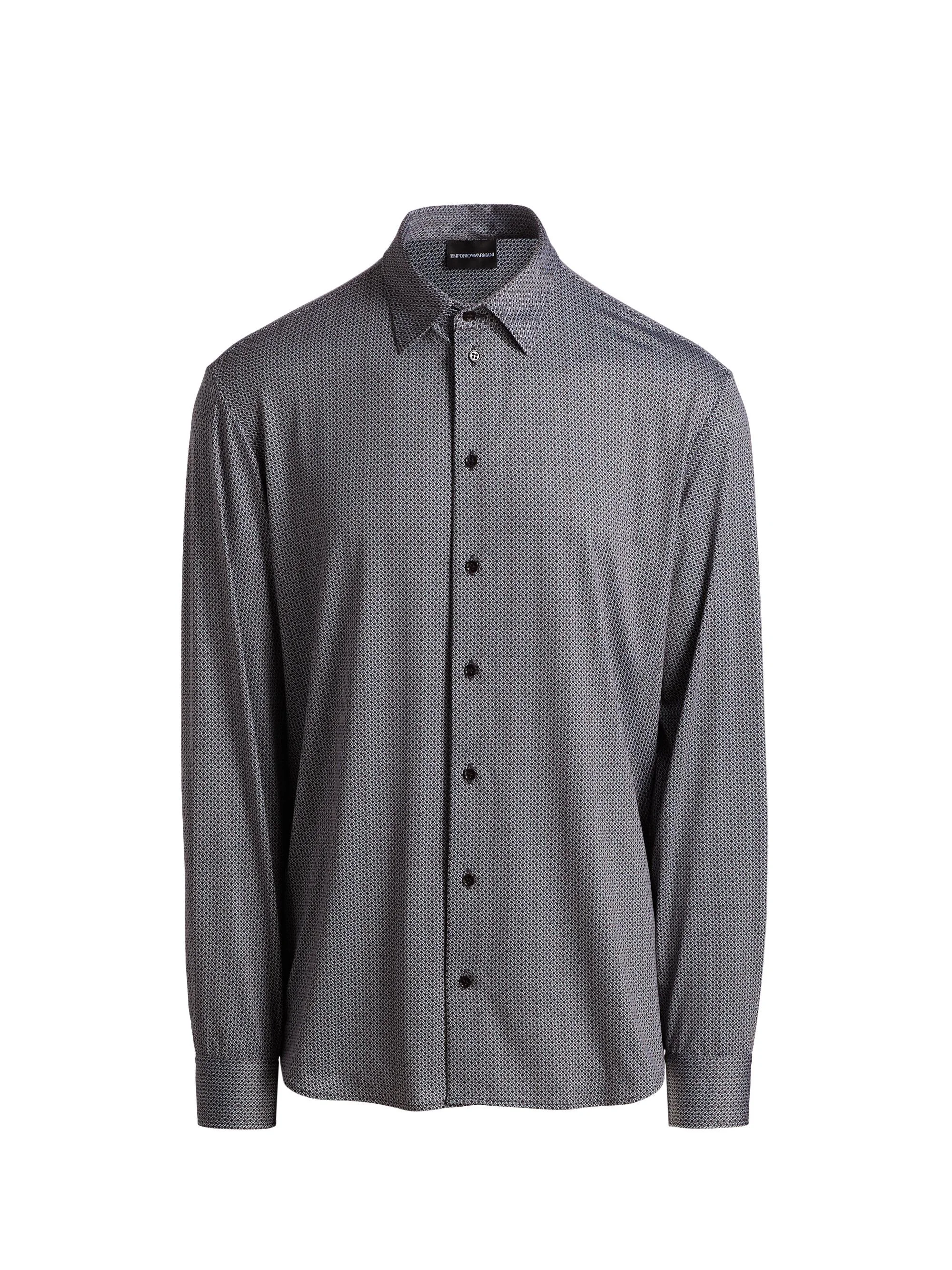 Men's Micro-Diamond Print Sport Shirt - Black - 1