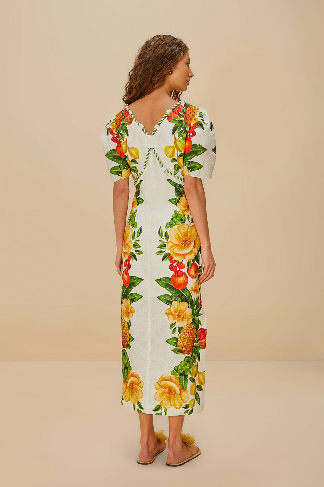 Off-White Picnic Flowers Euroflax™ Premium Linen Maxi Dress - 4