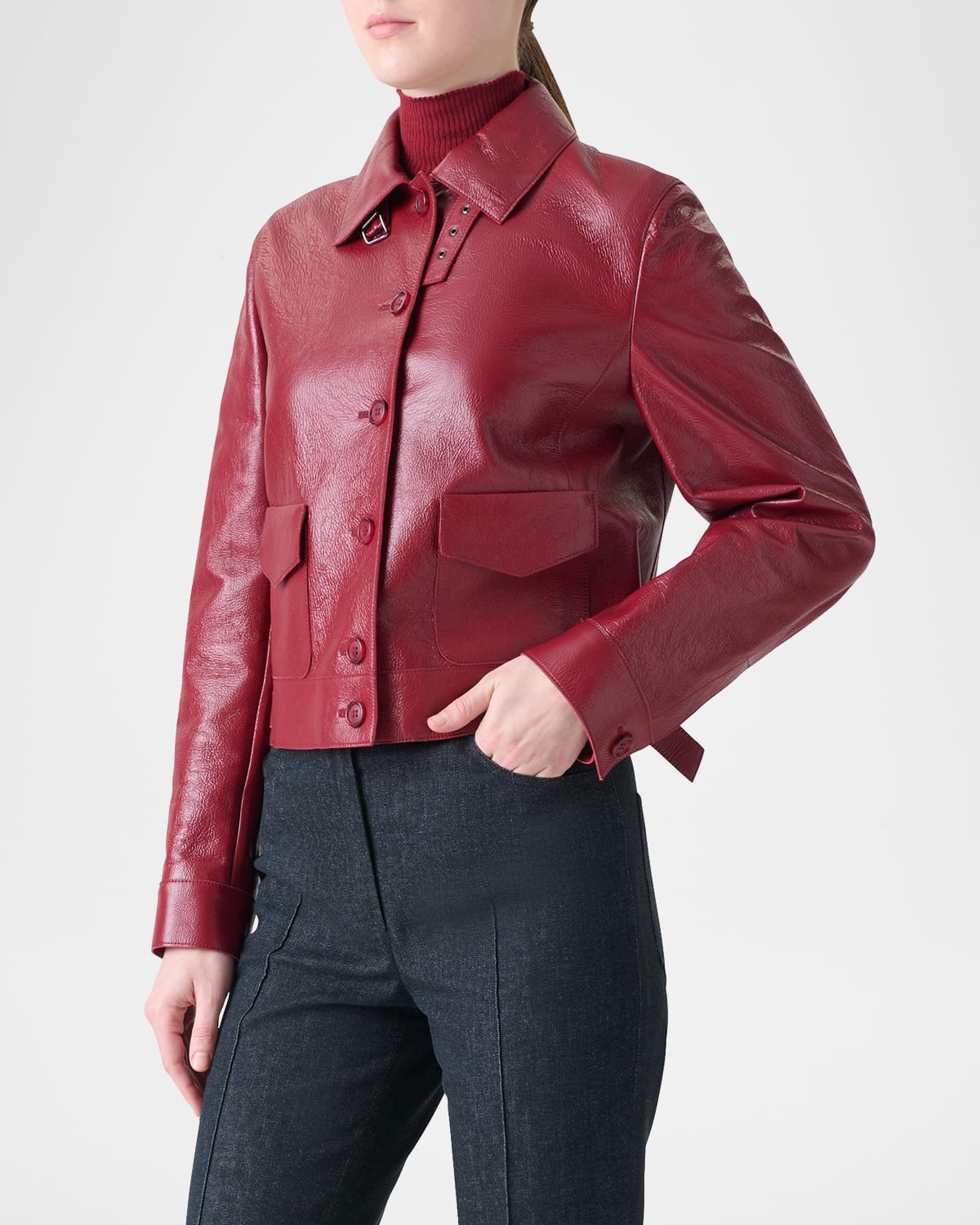Peer Lacquered Leather Short Jacket - 4