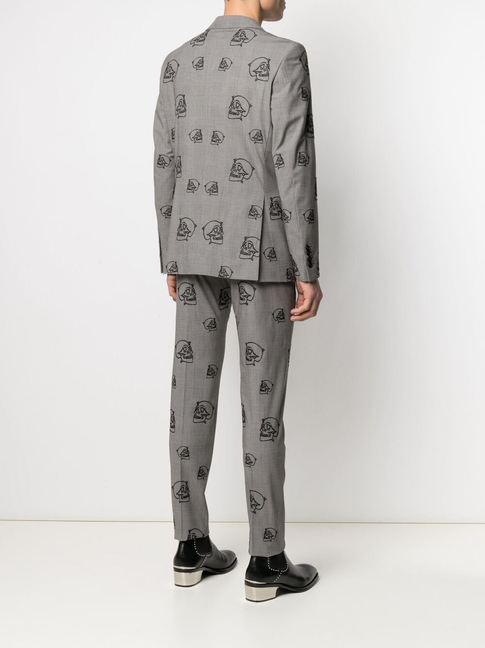 skull embroidered two-piece suit - 4