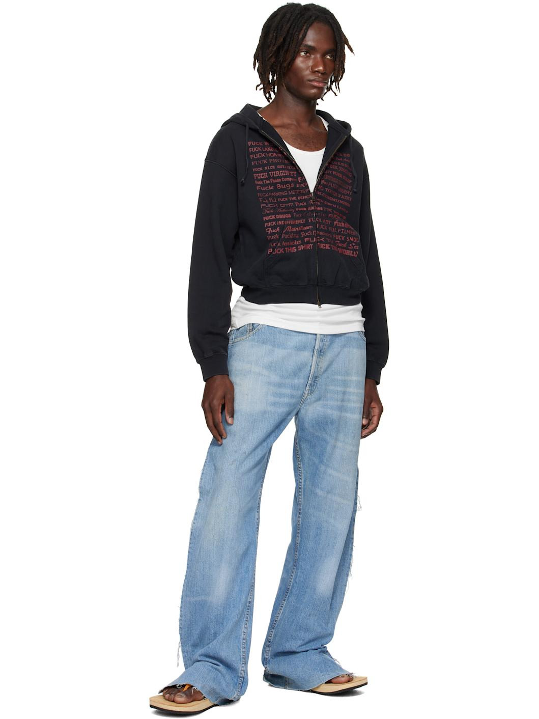 Black 'Fuck' Fitted Zip-Up Hoodie - 4