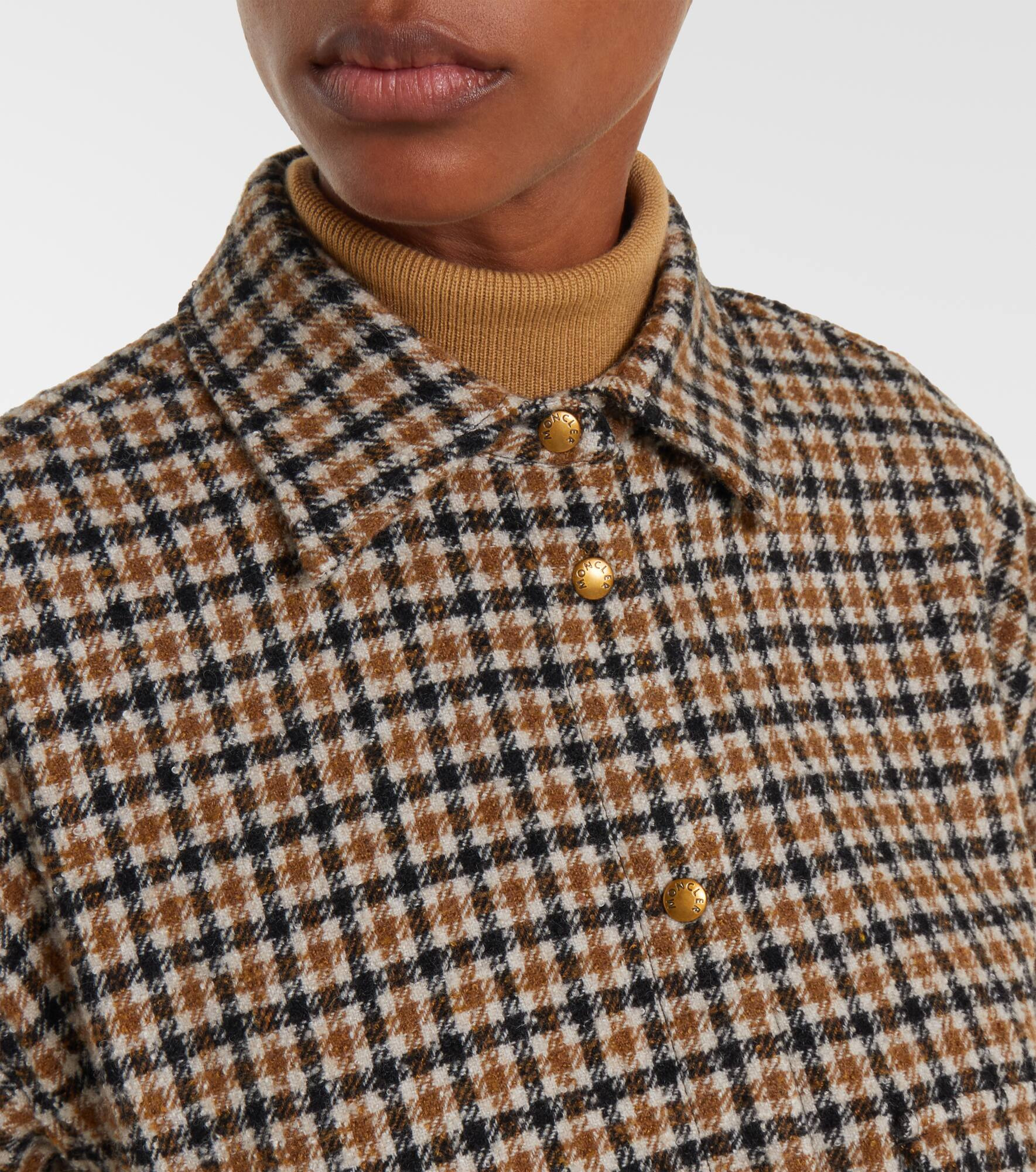 Checked cropped wool-blend shirt - 4