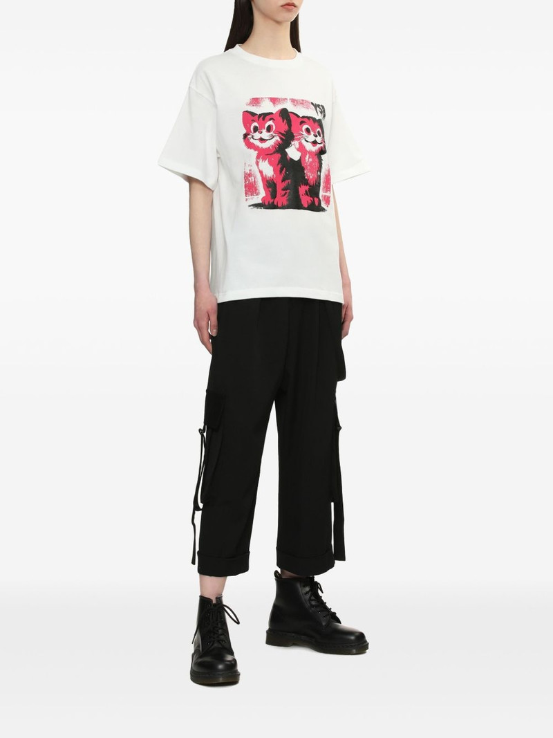 Y's cat-print cotton T-shirt outlook