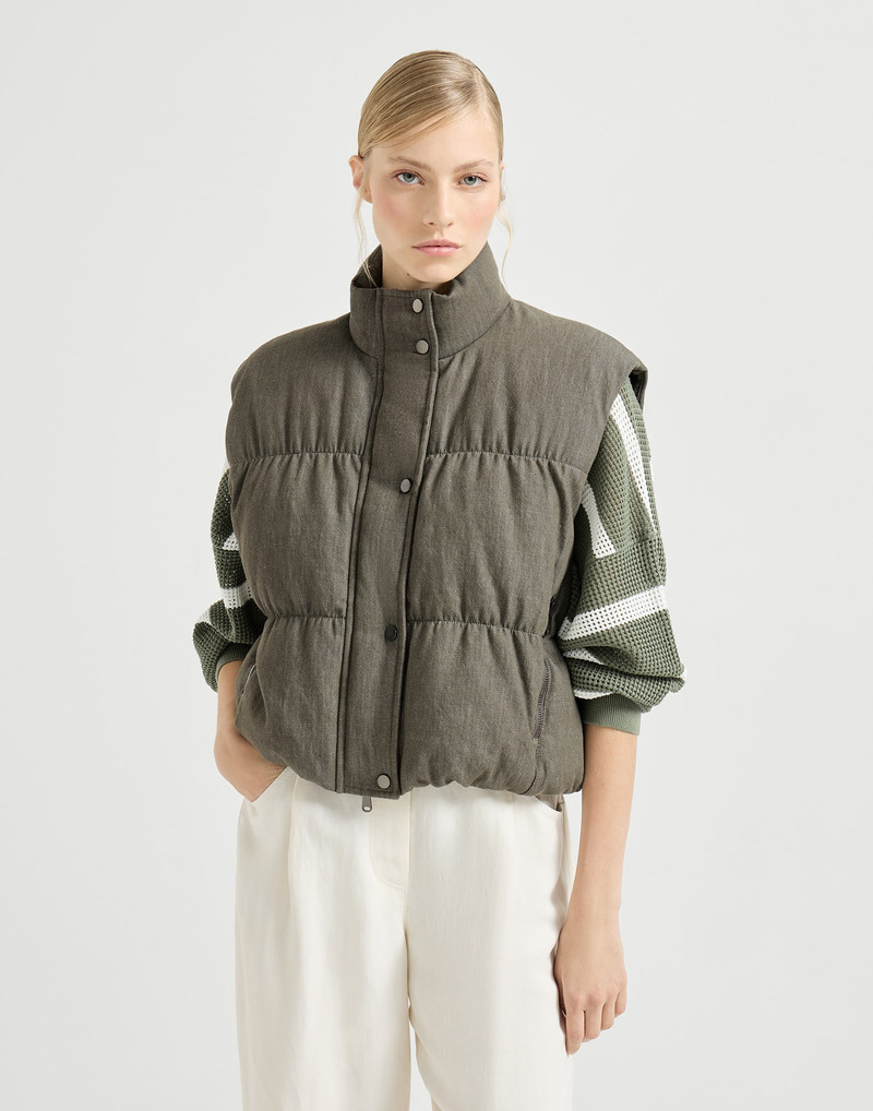 Cotton denim-effect twill down vest with monili 2