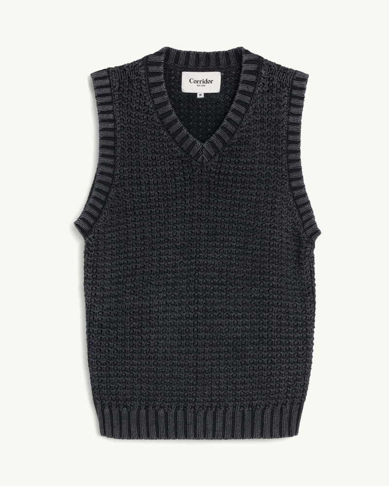 GARMENT WASHED VEST - BLACK 1